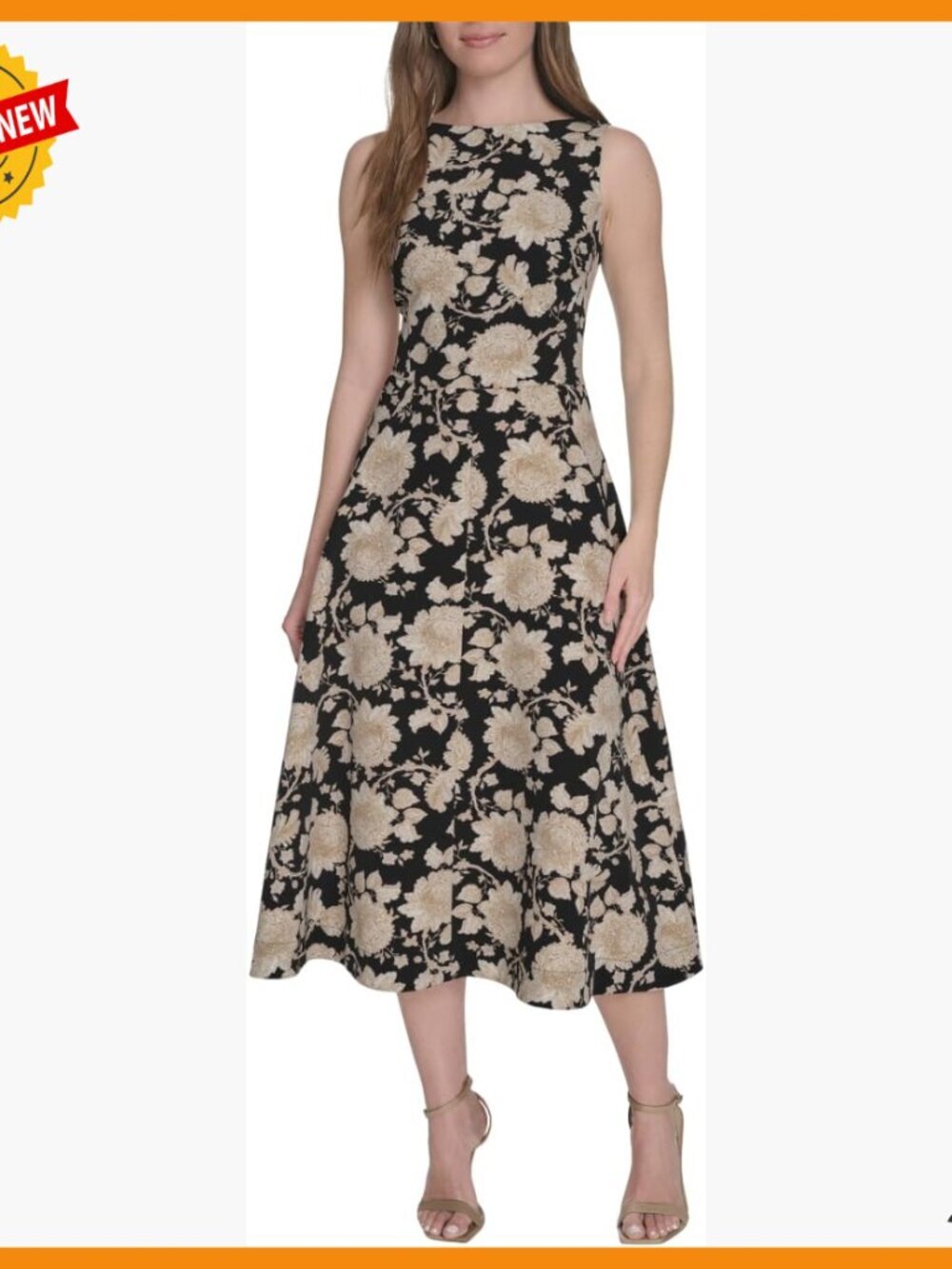 Sleeveless Fit & Flare Midi Dress, Stretchy Fabric, Versatile Casual Wear